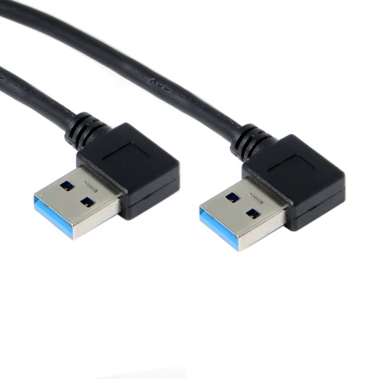 Cable USB 3.0 tipo A con conectores en ángulo recto vista frontal