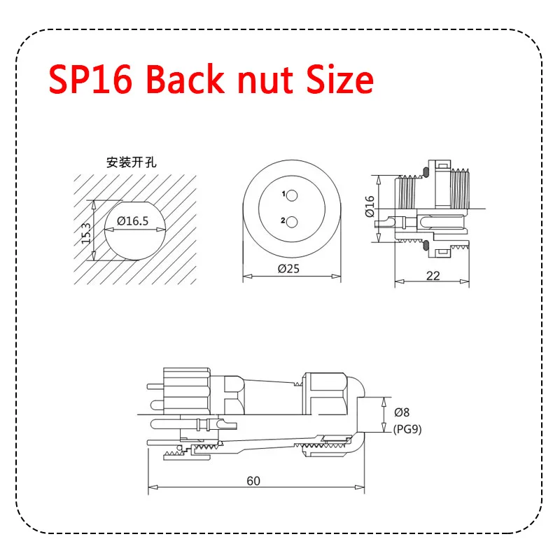 Vista lateral del connector instalado