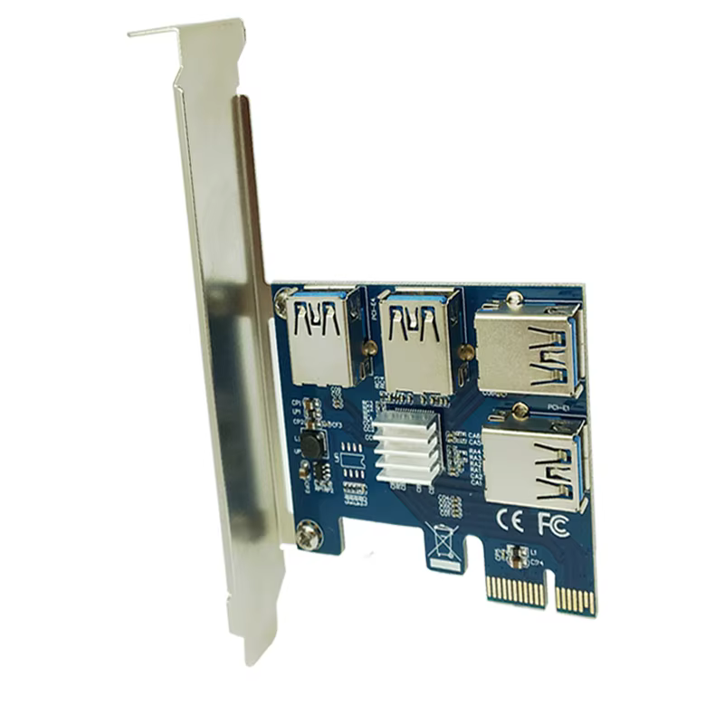 Riser PCI-E vista frontal con los 4 puertos USB 3.0