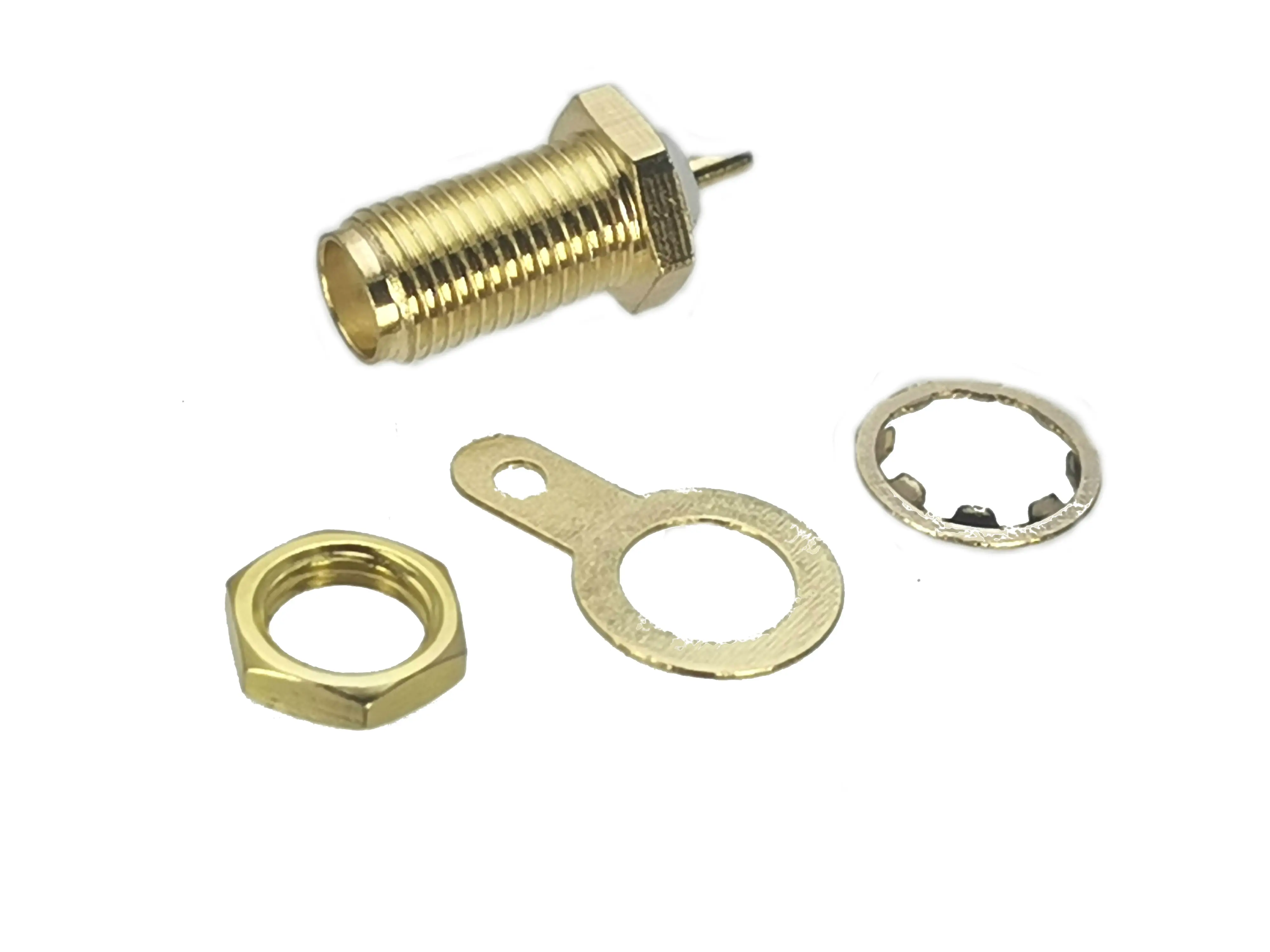 Detalle del connector SMA hembra con rosca y cuerpo de PTFE