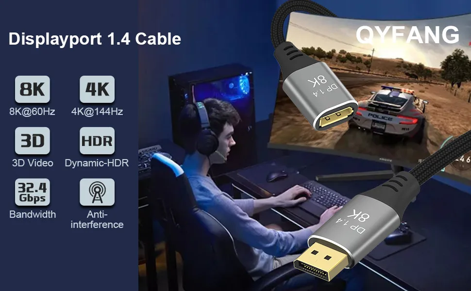 Cable de extensión DisplayPort 8K macho a hembra FYRVW