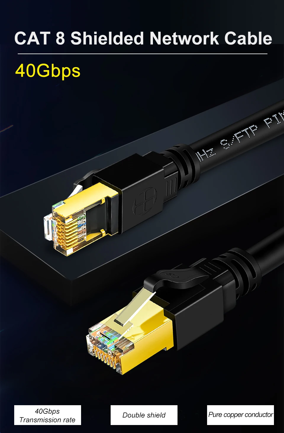 Cable ONTi CAT8 con conectores RJ45 chapados en oro