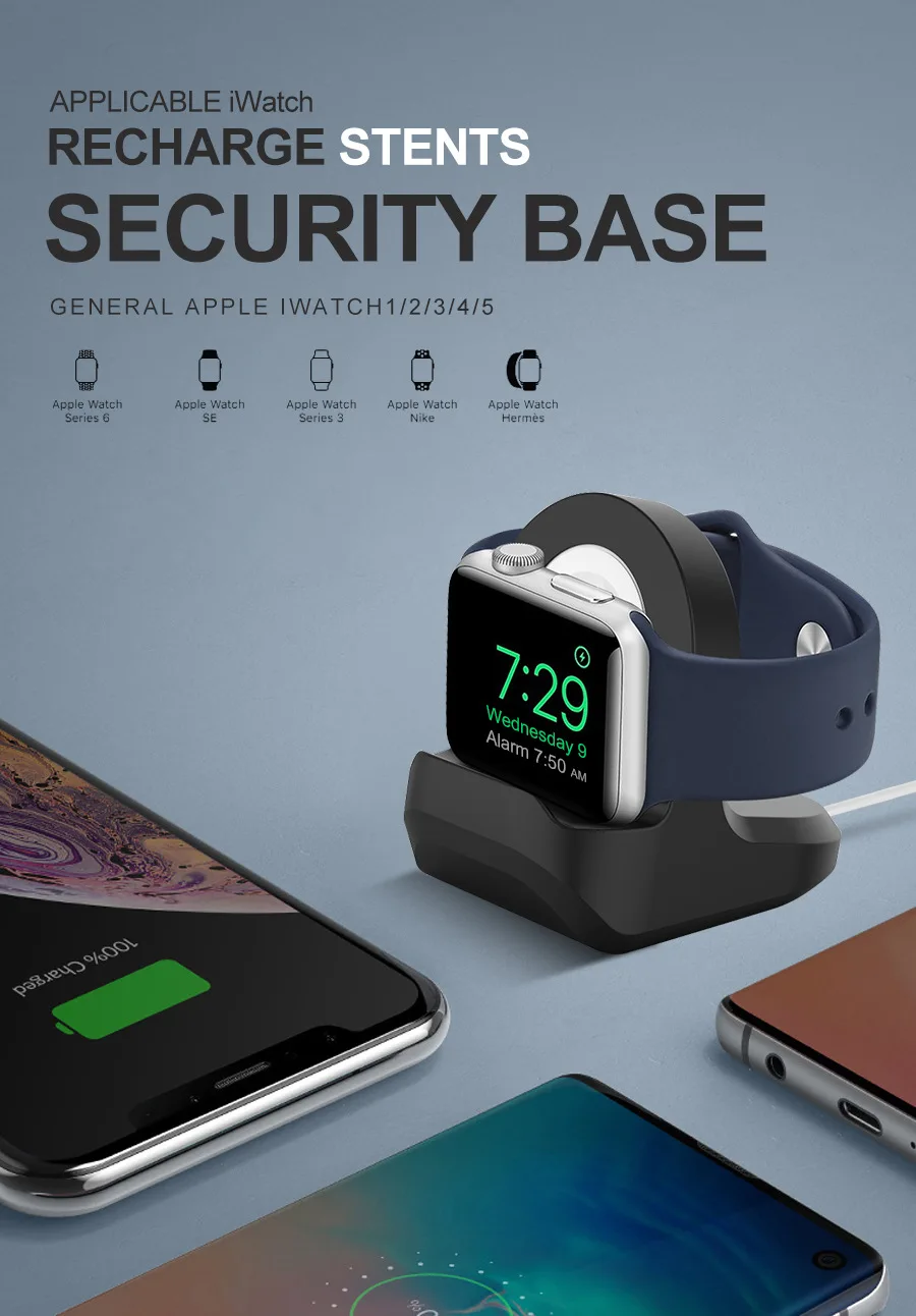 Soporte de carga de silicona para Apple Watch en color negro