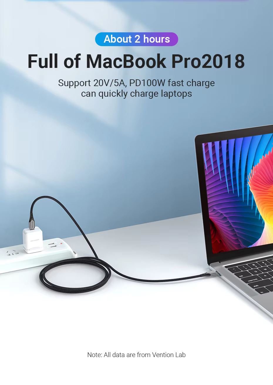 Cable USB-C de carga rápida Vention en uso