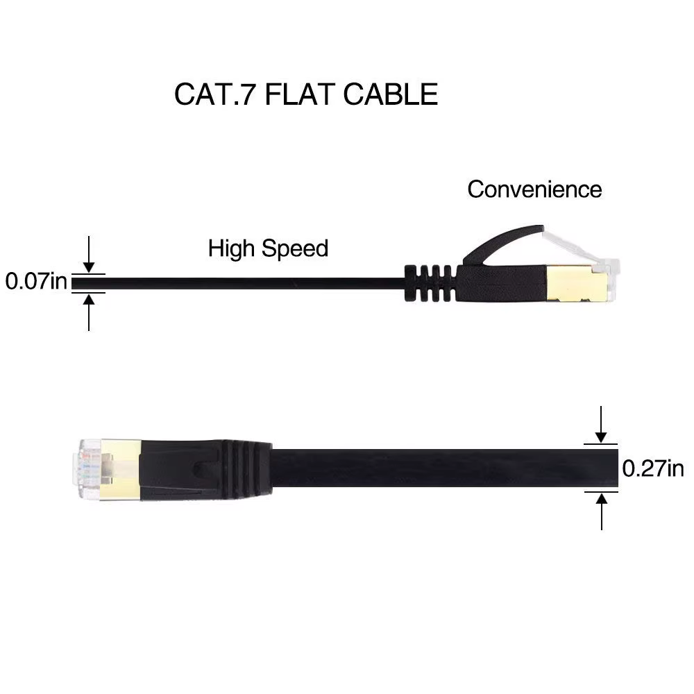Cable Ethernet plano Cat7 conectado a un router