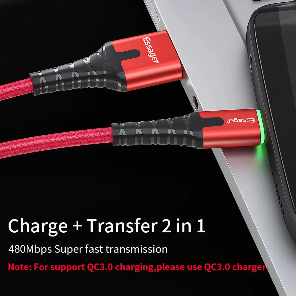 Cable USB-C LED 3.0 Carga Rápida Essager – Móviles y Tablets - imagen 4