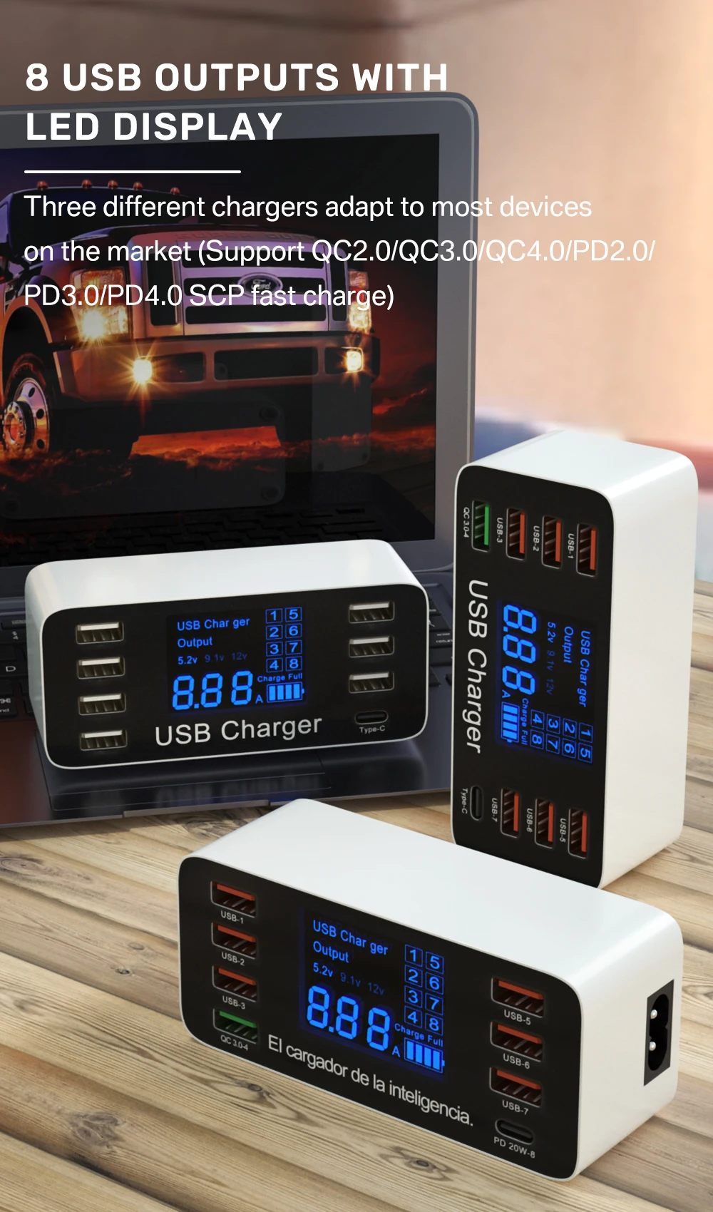 Vista frontal del cargador ASOMETECH A9P