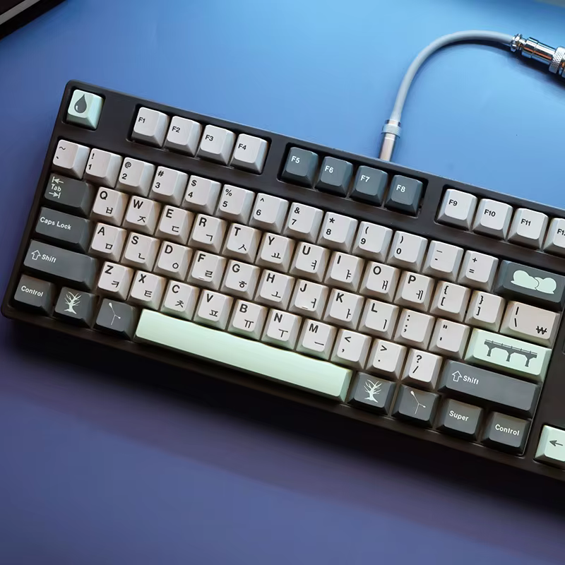 Set de teclas PBT con diseño de día lluvioso en tonos grises y azules