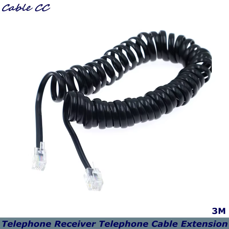 Cable RJ10 enrollado en espiral negro para teléfono de escritorio