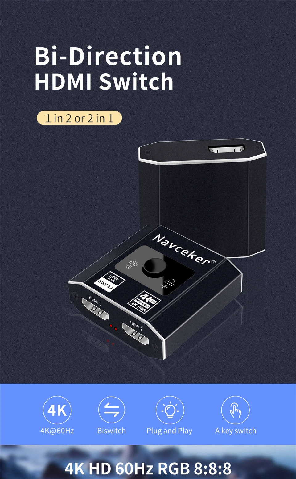 Navceker HDMI 2-en-1 en negro