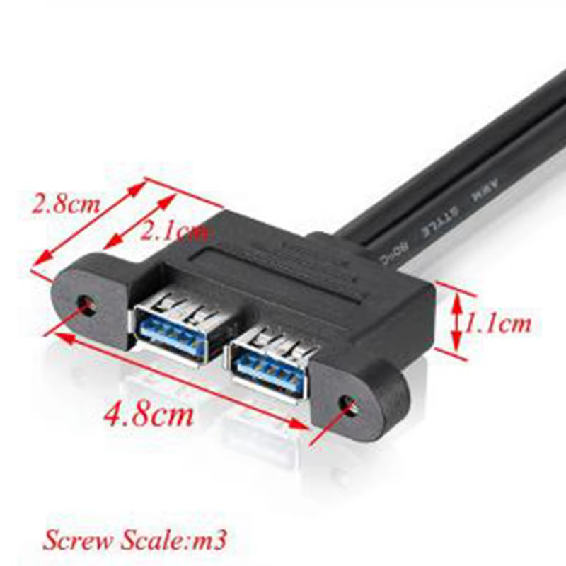 Detalle del blindaje y conectores USB 3.0
