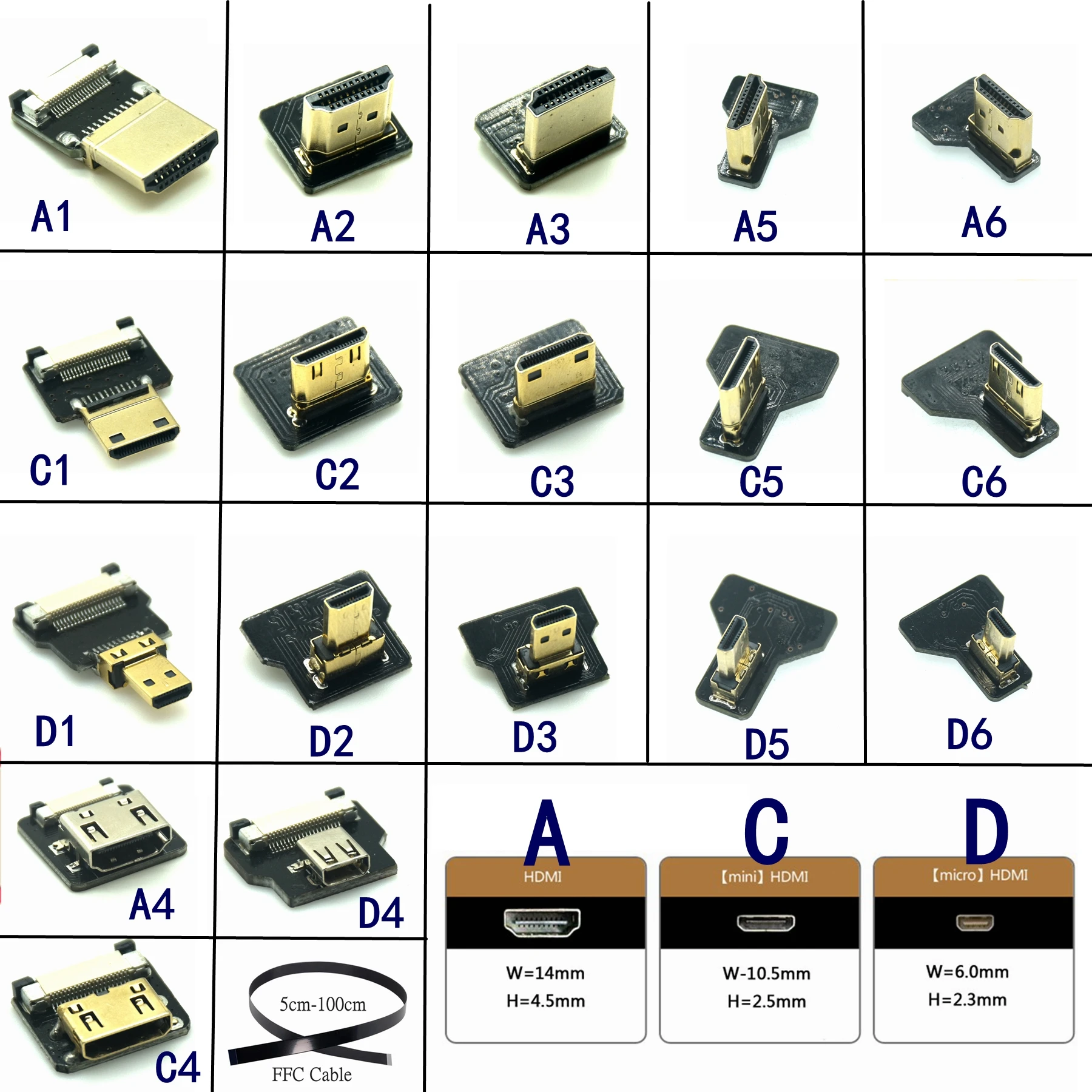 Cable plano FPV HDMI hembra en ángulo de 90 grados