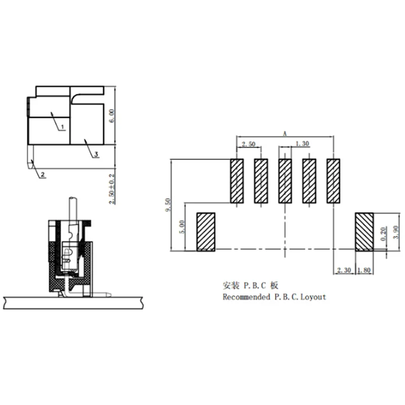 Conectores SMD vista lateral