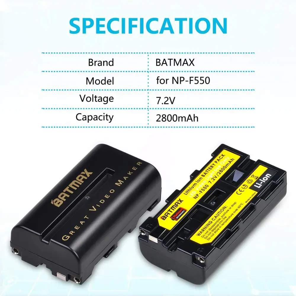 Batería y cargador Batmax NP-F550 para luz de vídeo Yongnuo Viltrox, YN300 II, YN300 III, YN600 Air T119S, luz de vídeo NP-F - imagen 2