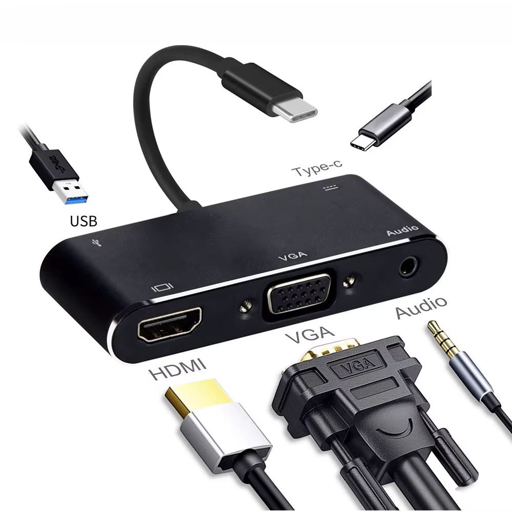 Concentrador USB-C 5-en-1 visto desde ángulo superior