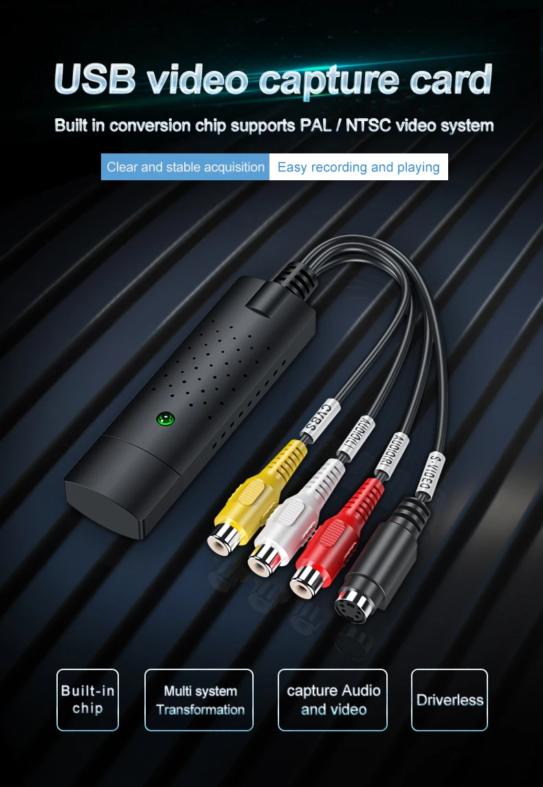 Adaptador USB Easycap conectado a cable AV