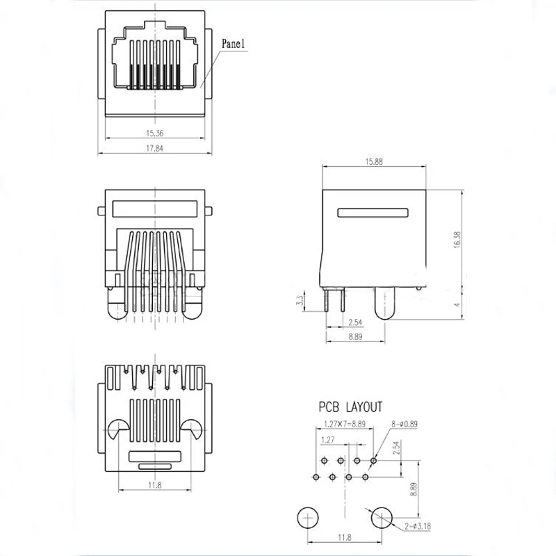 Variedad de conectores RJ11 con diferentes configuraciones de pines