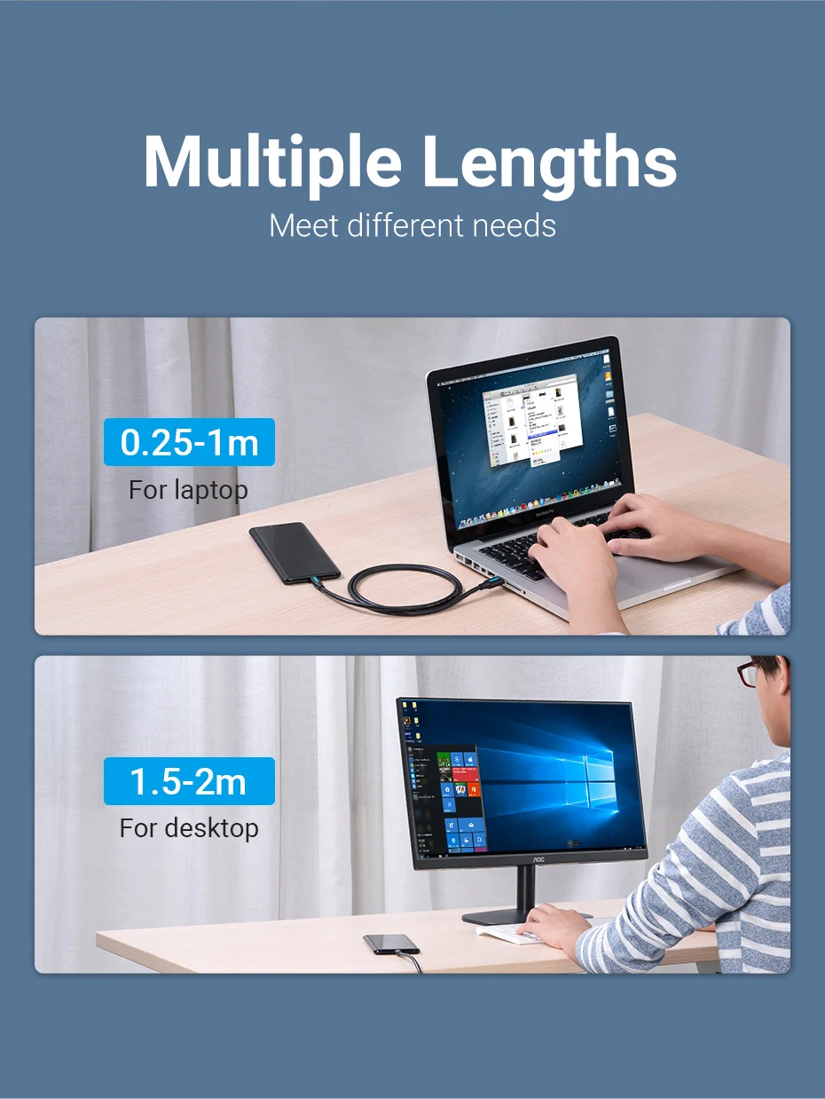 Variedad de longitudes del cable