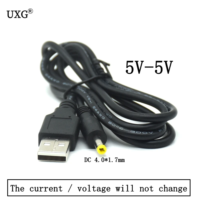 Cable adaptador USB a DC 4.0x1.7mm mostrando diseño compacto