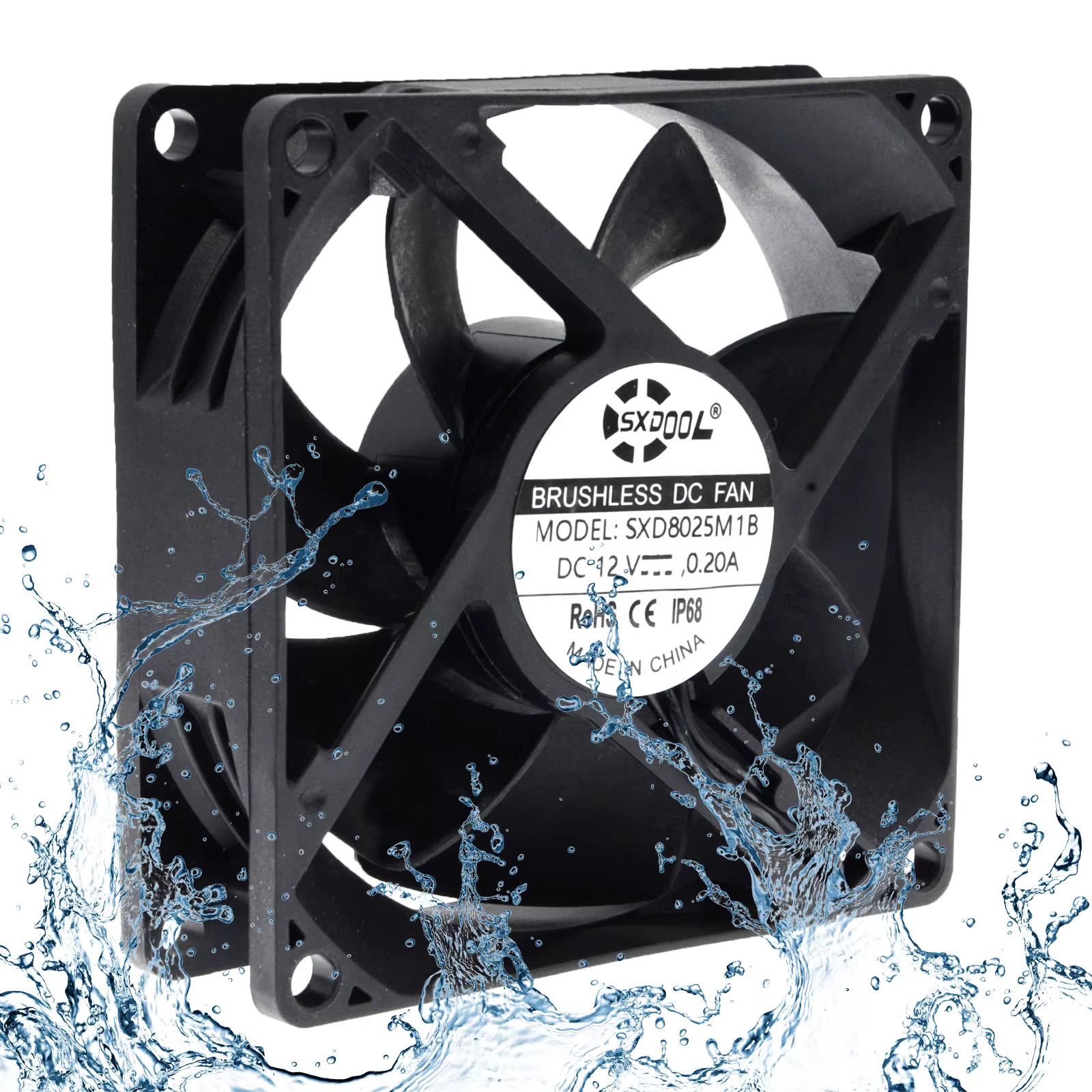 Ventilador SXDOOL IP68 80x80x25mm - vista frontal