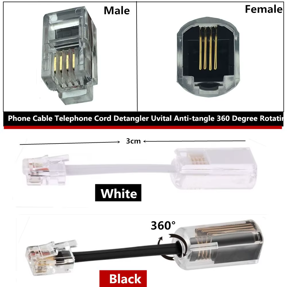 Detalle del conector RJ11 y material ABS