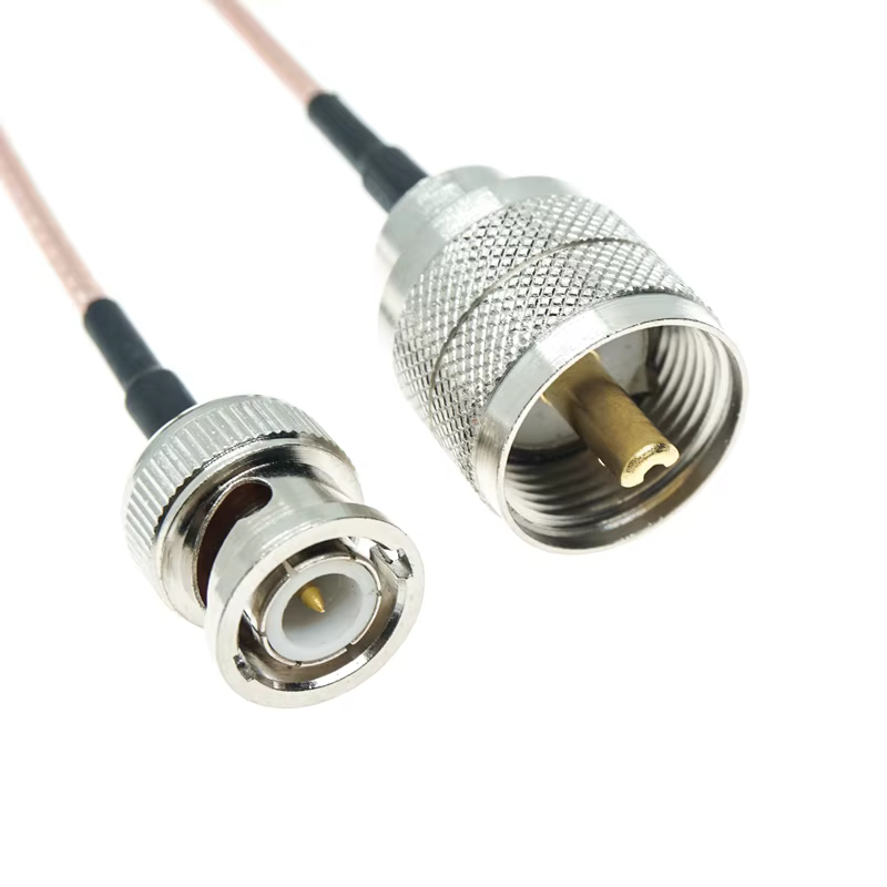 Cable coaxial RG316 con conectores BNC y UHF - detalle