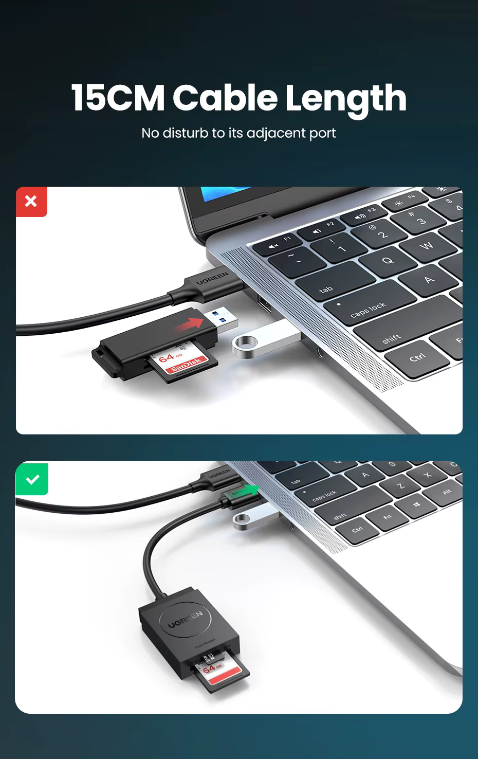 Diseño compacto y cable corto