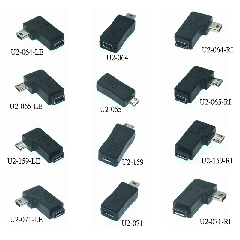 Adaptador Micro USB a Mini USB en ángulo 90 grados izquierdo