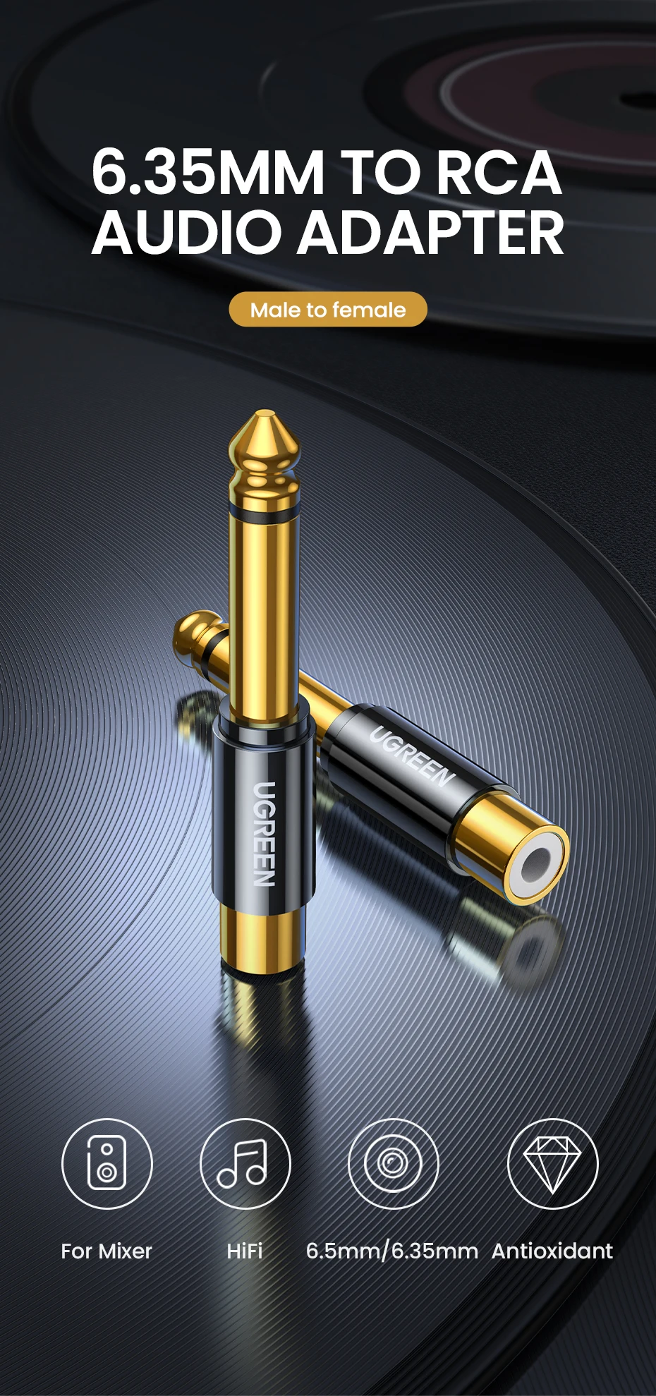 Detalle del conector RCA macho chapado en oro