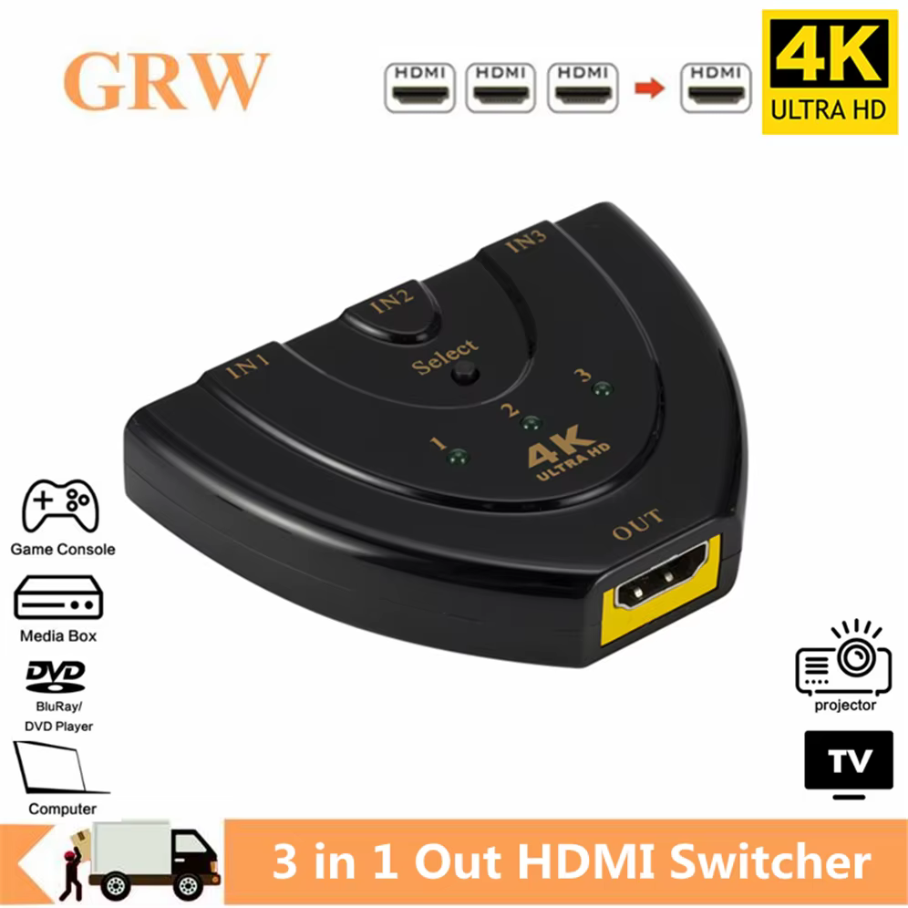 Conmutador HDMI 3 Puertos - Divisor 4K/2K Mini 1080P para HDTV/PC