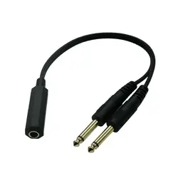 Cable de audio ángulo recto 6,35 mm TRS hembra a dos TS macho