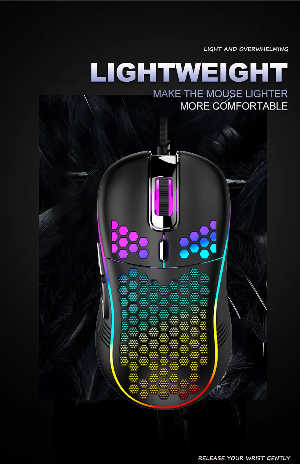 Ratón ergonómico RGB con carcasa de panal de abeja