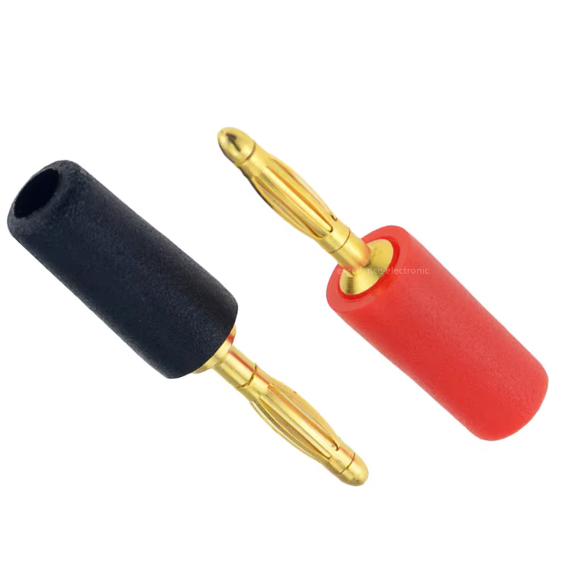 Conector banana abierto mostrando mecanismo