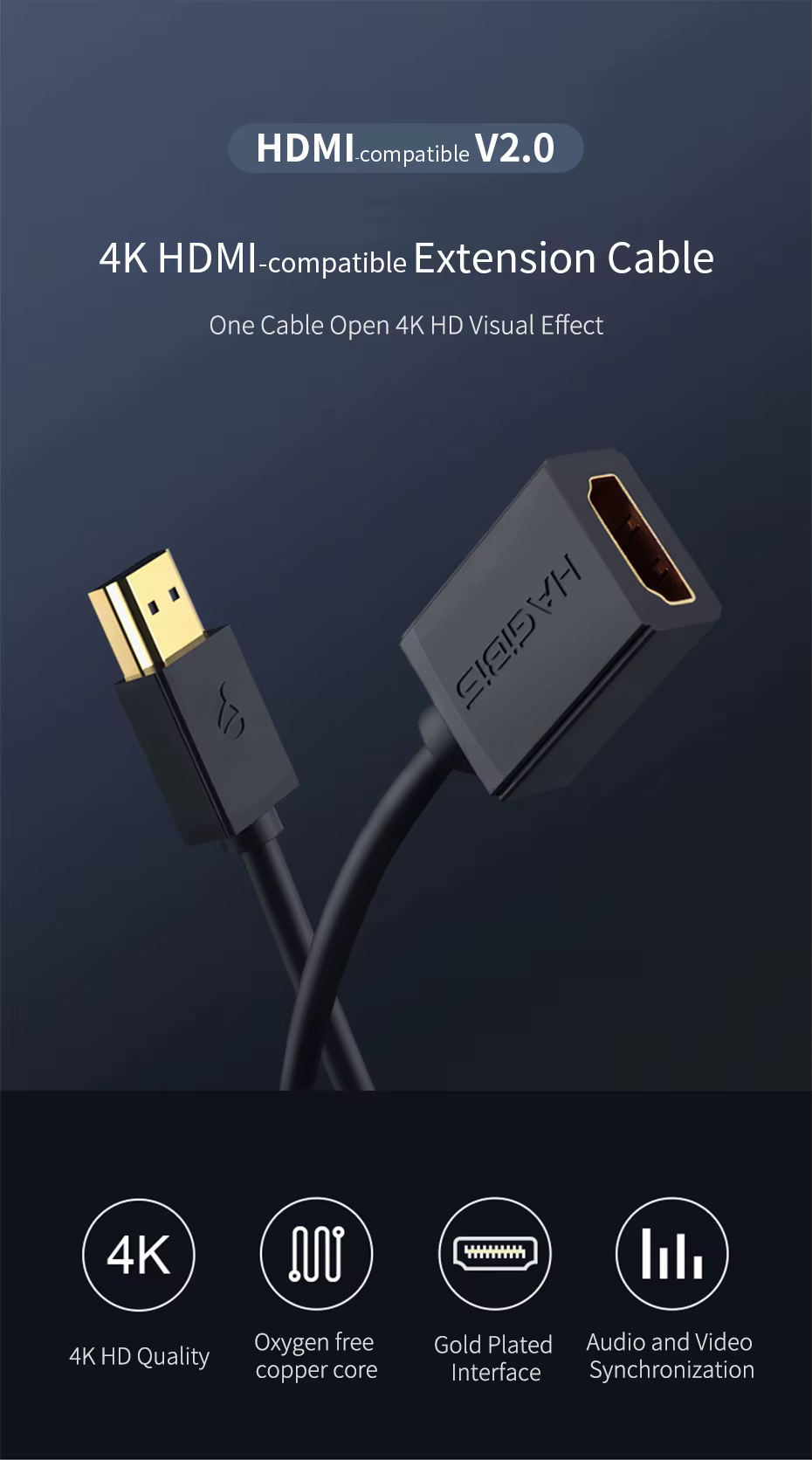 Cable HDMI extensor macho a hembra 4K