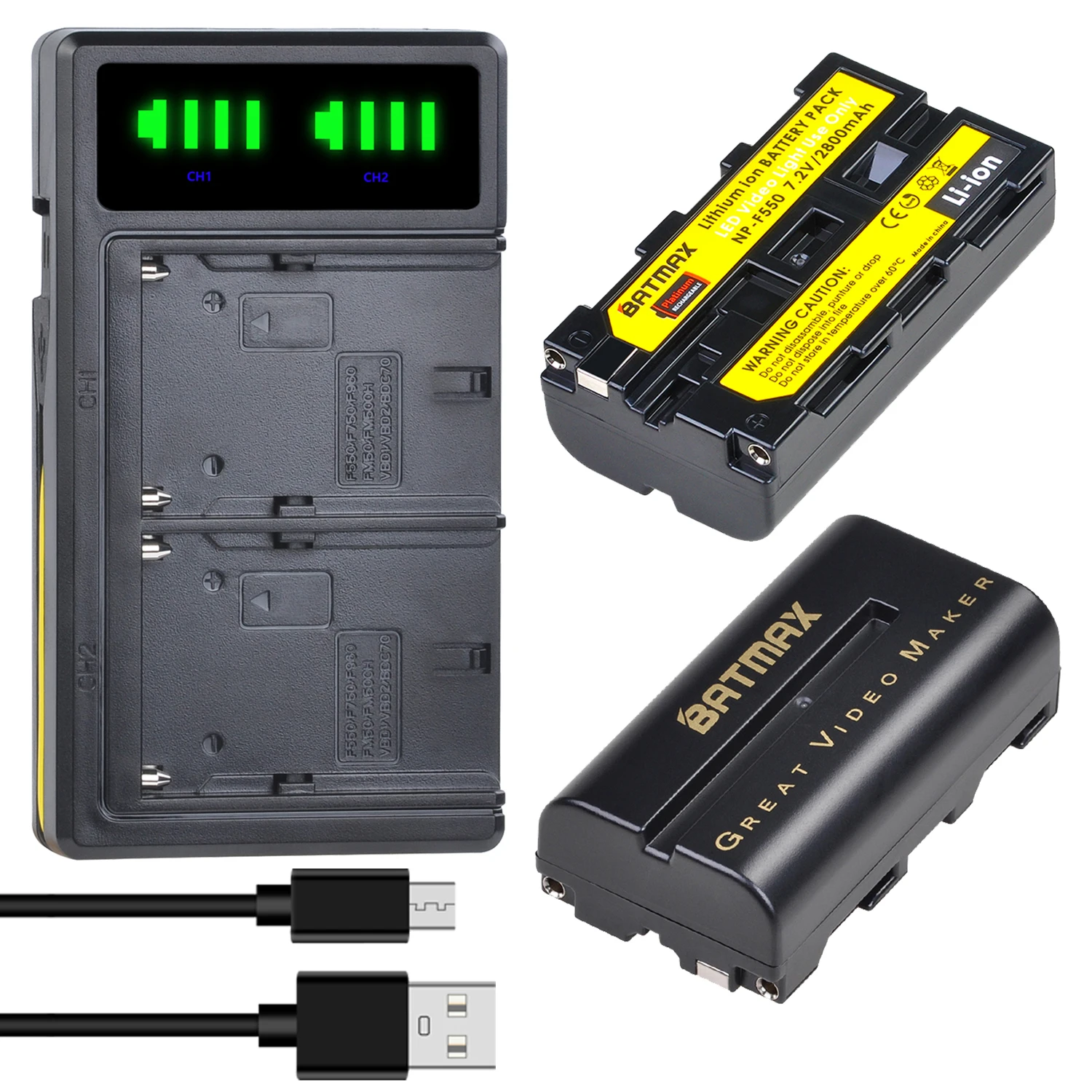 Batería y cargador Batmax NP-F550 para luz de vídeo Yongnuo Viltrox, YN300 II, YN300 III, YN600 Air T119S, luz de vídeo NP-F