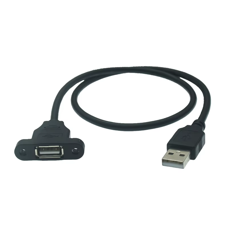 Detalle del conector hembra con brida de montaje