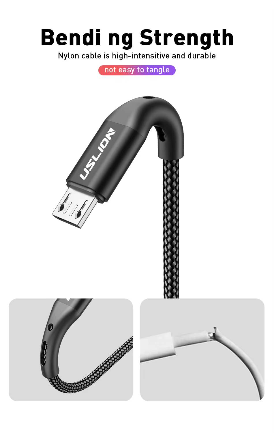 Cable USLION enrollado mostrando longitud de 3 metros