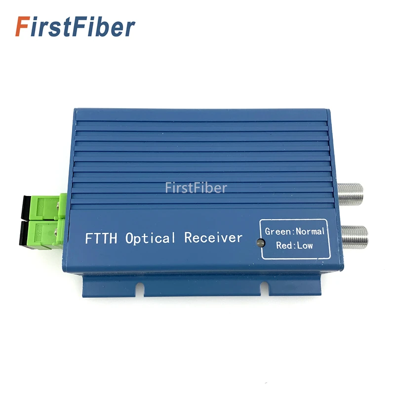Receptor GPON FTTH vista frontal con conectores