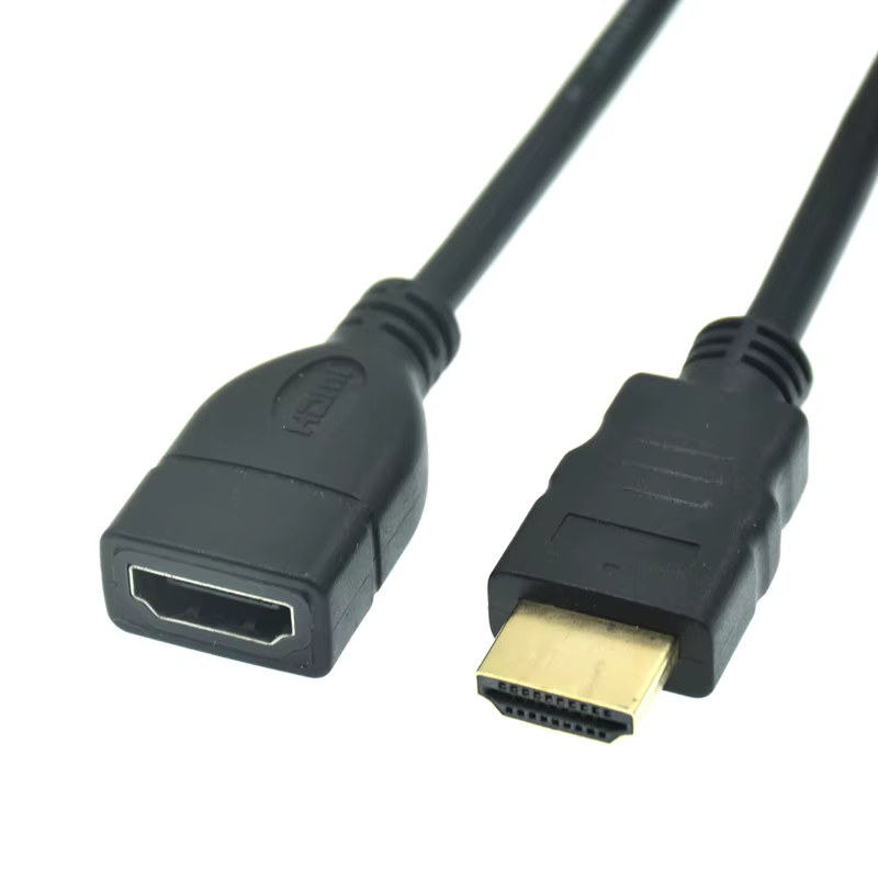 Conectores HDMI macho y hembra con acabado dorado