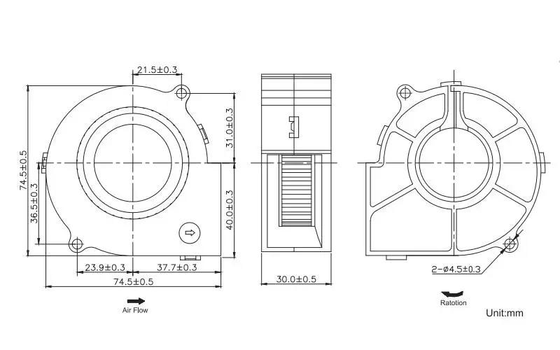 Vista lateral del ventilador SXDOOL