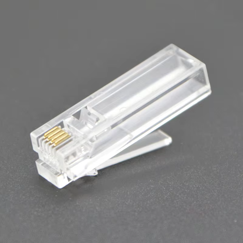 Vista frontal del conector RJ12 con cabeza de cristal extendida