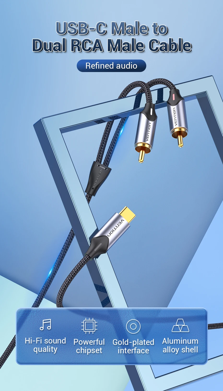 Cable USB‑C a RCA conectado a un portátil