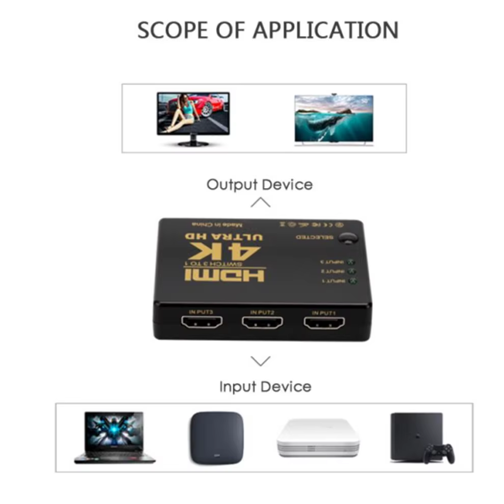 Vista frontal del interruptor LccKaa 3x1 HDMI