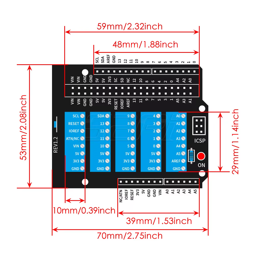 Shield Arduino UNO – Terminales de Tornillo con Cabecera ICSP - imagen 3