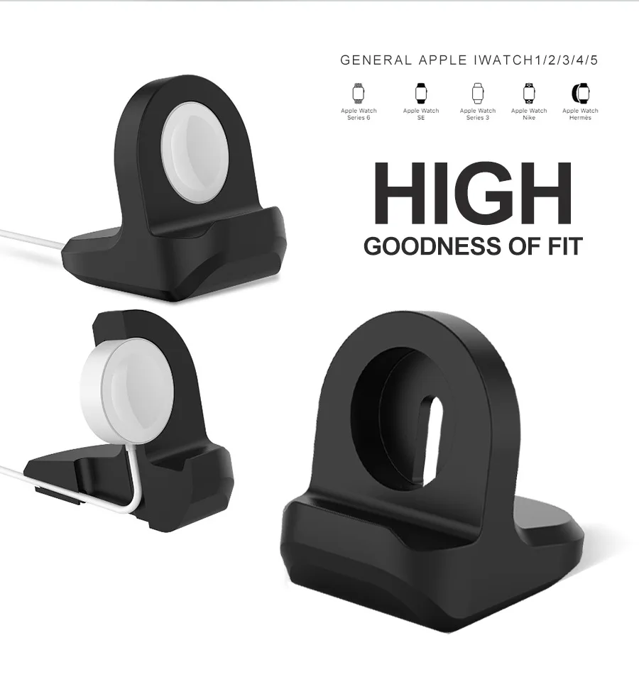 Base de carga UTHAI vista frontal con Apple Watch