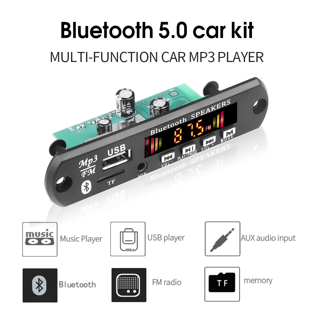 Placa decodificadora MP3 vista frontal con pantalla LED