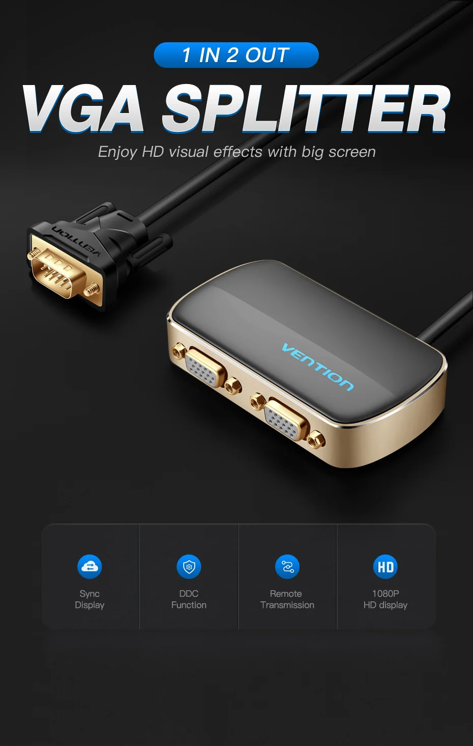 Divisor VGA Vention 1 en 2 con interruptor