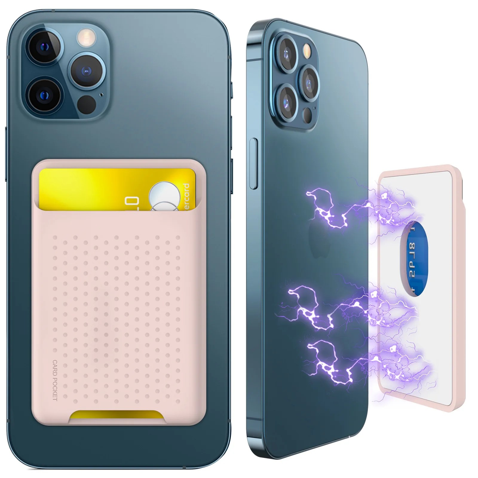 Cartera magnética y funda de silicona en el teléfono