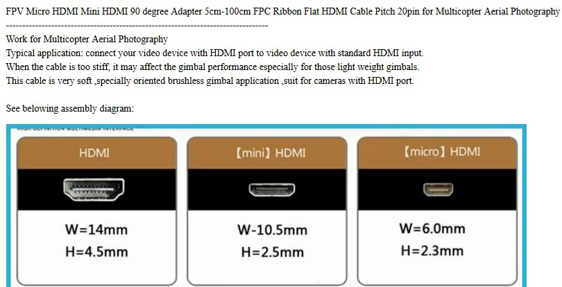 Adaptador FPV HD ángulo 90 grados macho hembra