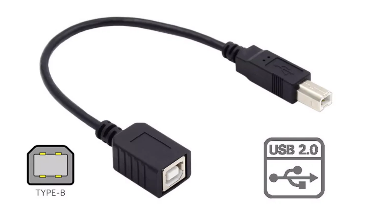 Detalle de conectores USB B macho y hembra